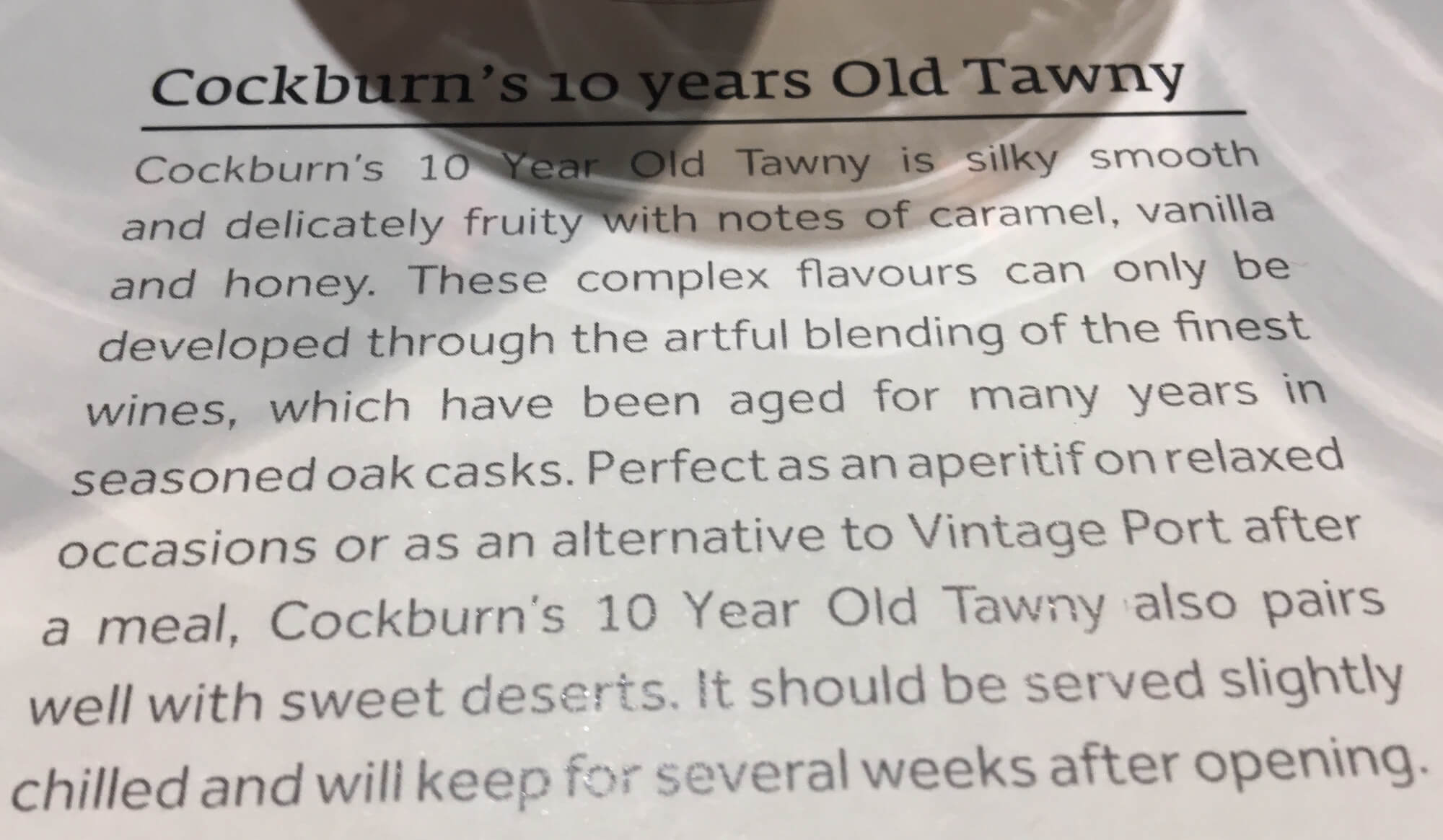 Tasting notes for Cockburn's 10 year old Tawny